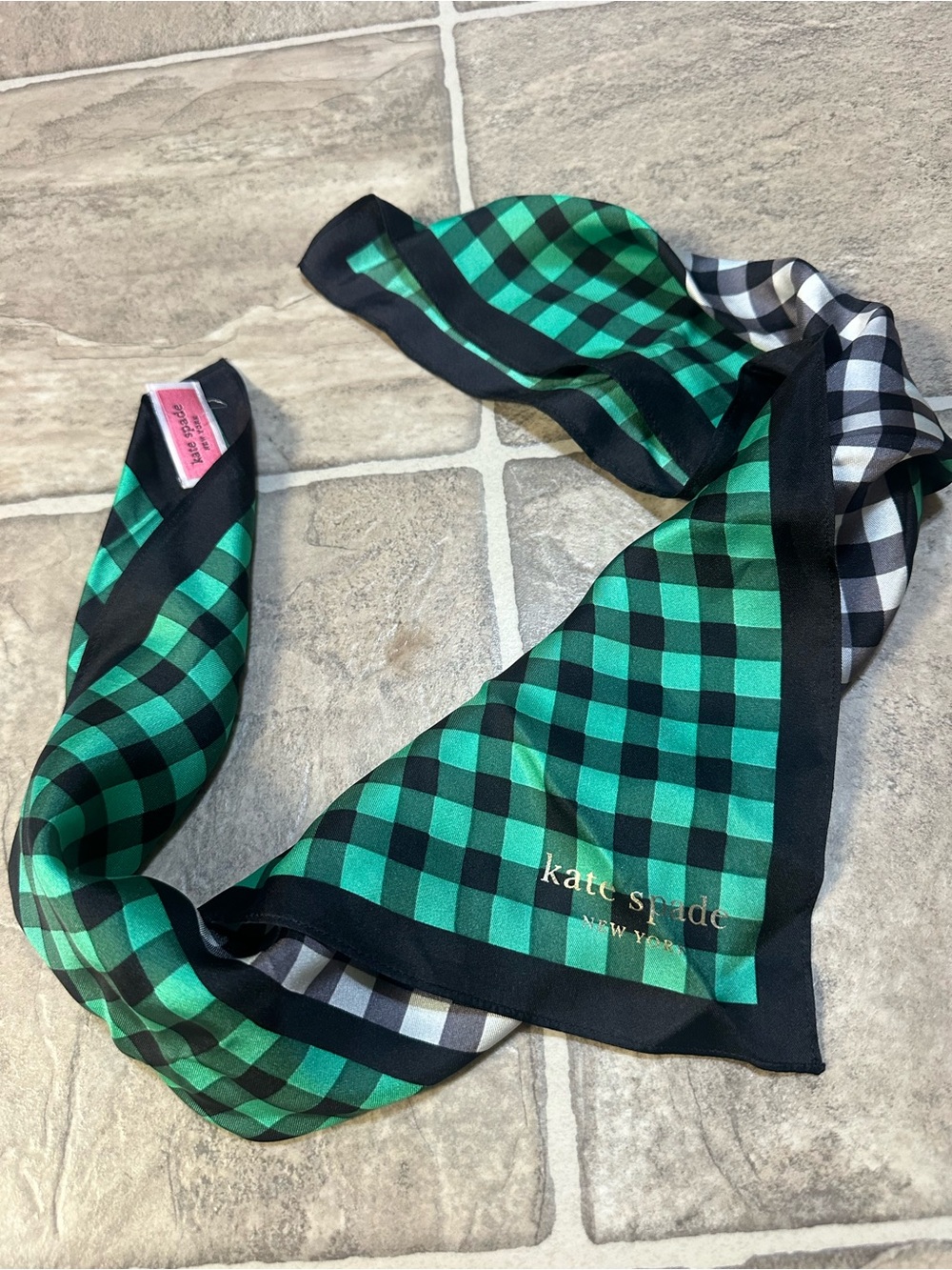 Kate Spade New York Green Black Buffalo Checkered Scarf